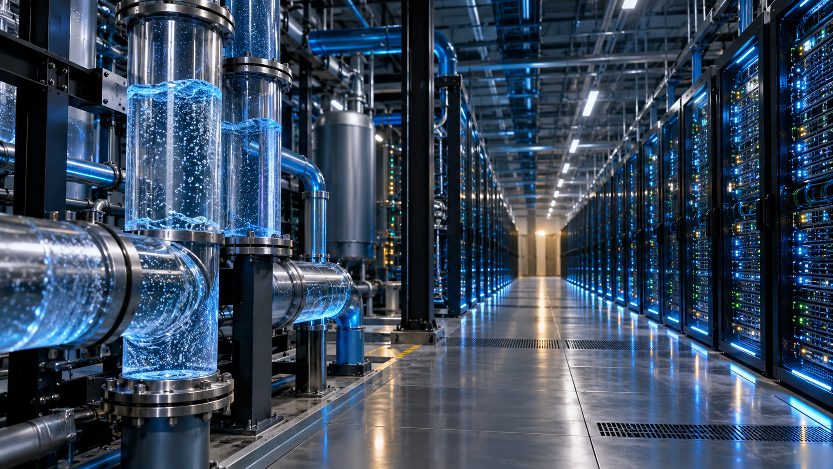 Centro de datos que representa la huella hídrica de la inteligencia artificial